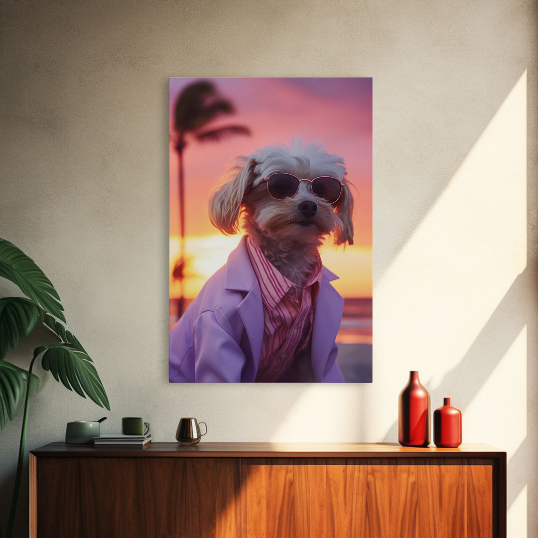 Shih Tzu In Sunglasses Pink Suit Wall Print, Dog Portrait, Dog Décor, Dog Art Print, Framed Wall Art, Framed Canvas, Wall Print, Wall Canvas