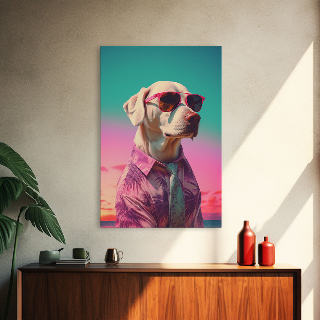 Labrador In Pink Hoodie Sunglasses Wall Print, Beach Art, Dog Print, Dog Portrait, Framed Wall Art, Framed Canvas, Wall Print, Wall Canvas