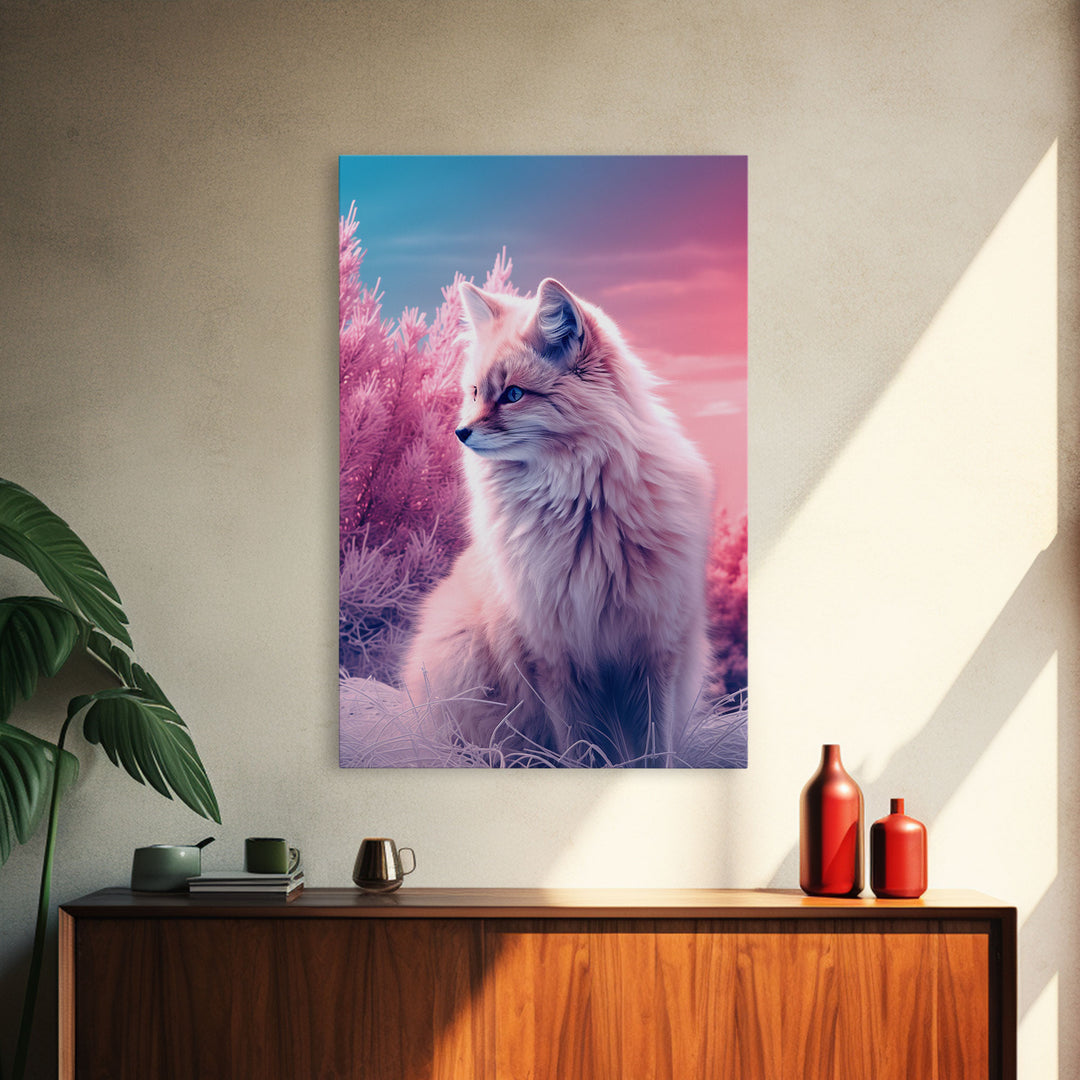 Arctic Fox Wall Print, Animal Art Print, Animal Portrait, Pink Art, Wildlife Art, Framed Wall Art, Framed Canvas, Wall Print, Wall Canvas