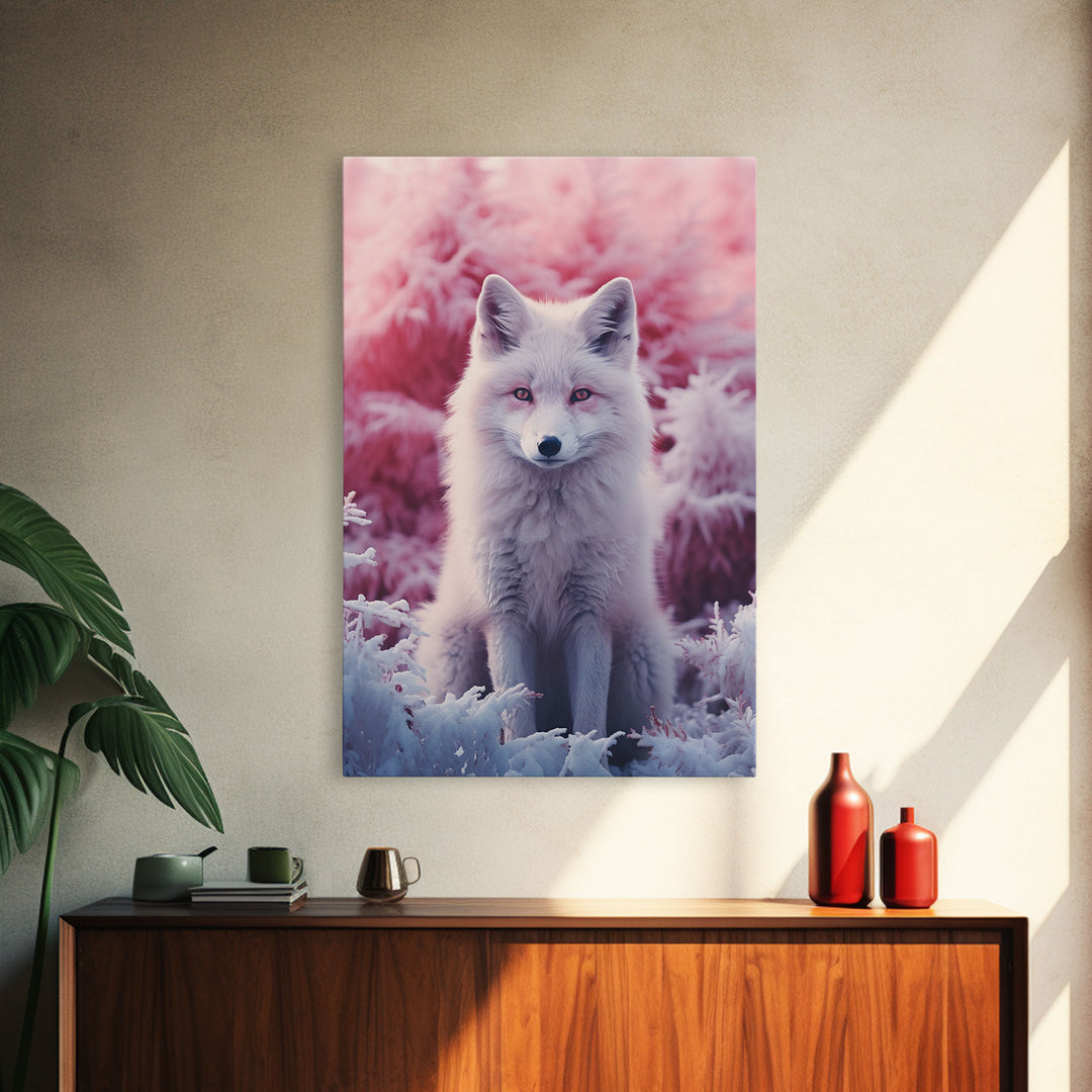 Arctic Fox Wall Print, Animal Art Print, Animal Portrait, Pink Art, Wildlife Art, Framed Wall Art, Framed Canvas, Wall Print, Wall Canvas