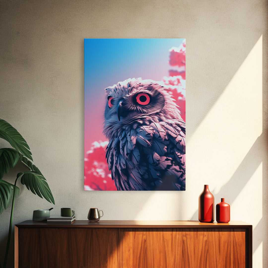 White Owl Wall Print, Animal Art Print, Pink Art, Wildlife Art, Bird Wall Art, Framed Wall Art, Framed Canvas, Wall Print, Wall Canvas