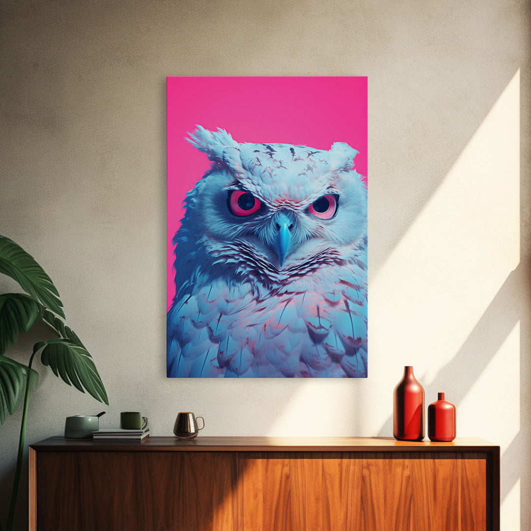 White Owl Wall Print, Animal Art Print, Bird Wall Art, Animal Portrait, Pink Art, Framed Wall Art, Framed Canvas, Wall Print, Wall Canvas