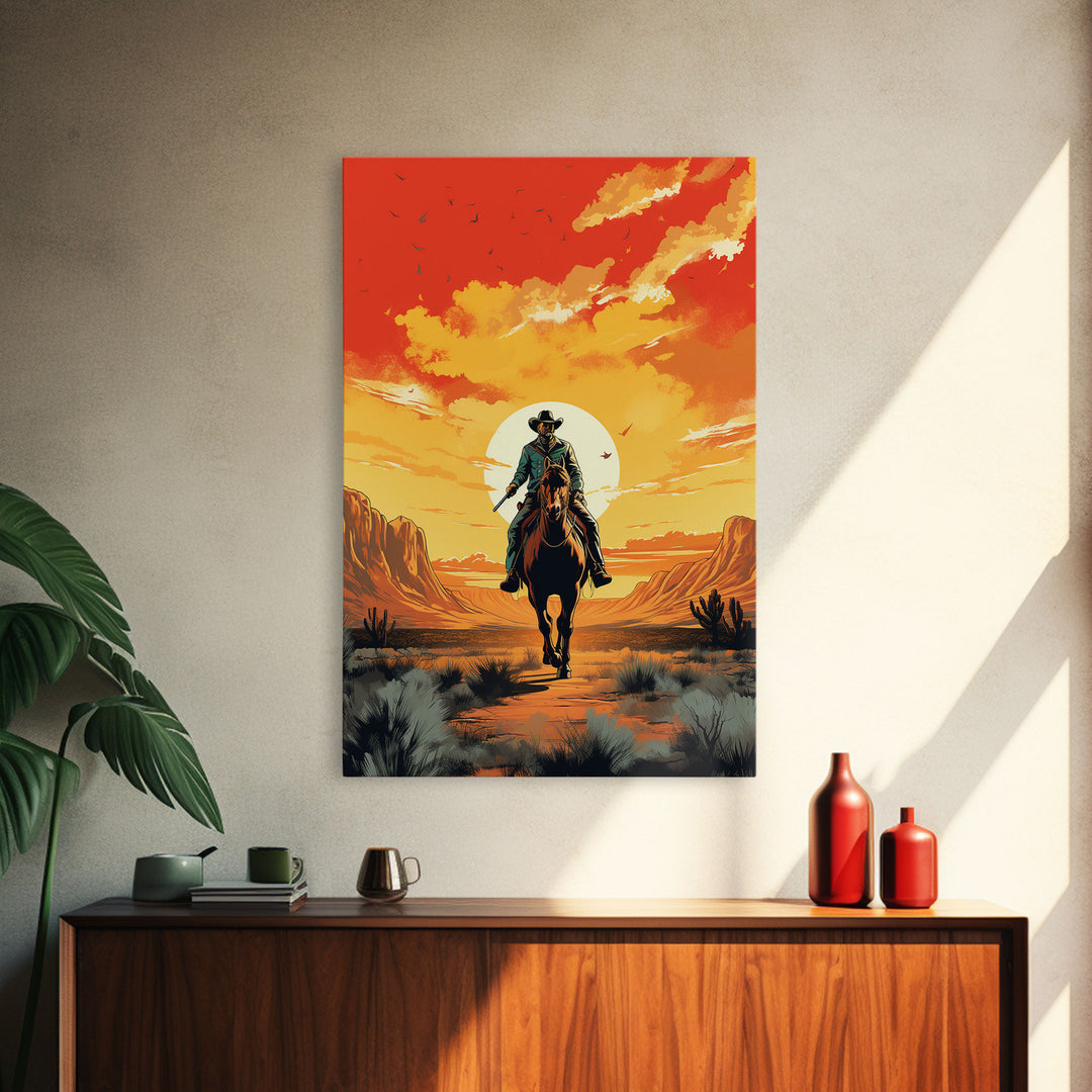 The Gun Fighter, Wild West Cowboy Art, Framed Canvas Print, Western Poster, Wild West Wall Art