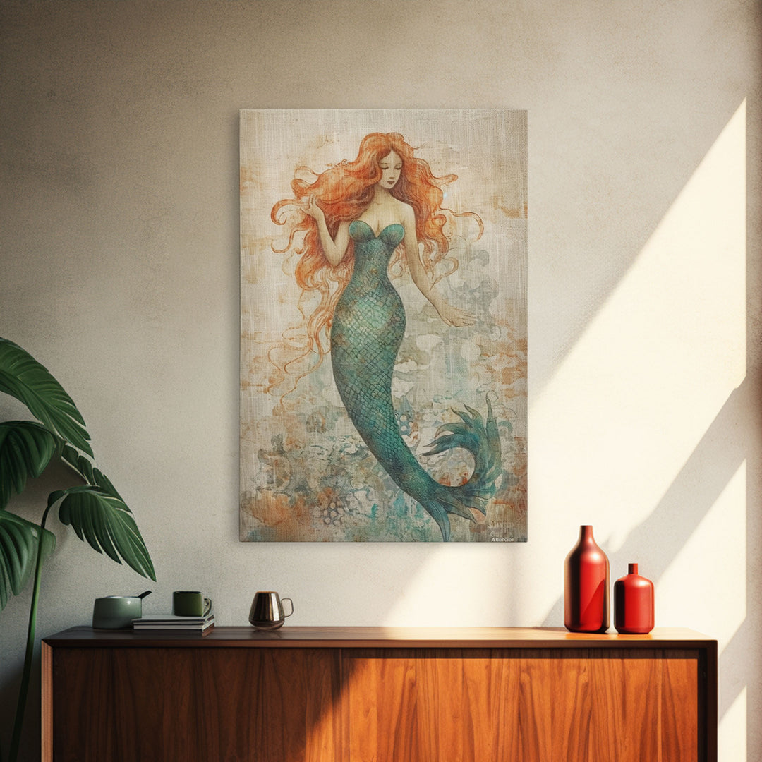 Coastal Mermaid Canvas Print Or Poster, Framed