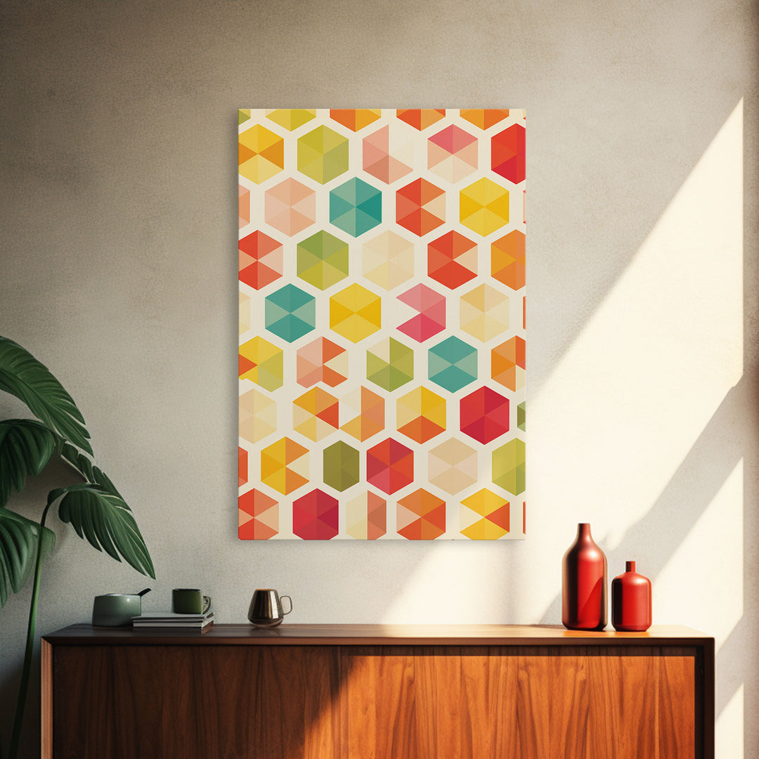 Hexagon Art, Mid Century Art Print, Framed Modern Art, Geometric Art, Mid Century Modern Wall Art, Colorful Art, MCM Style Canvas Art