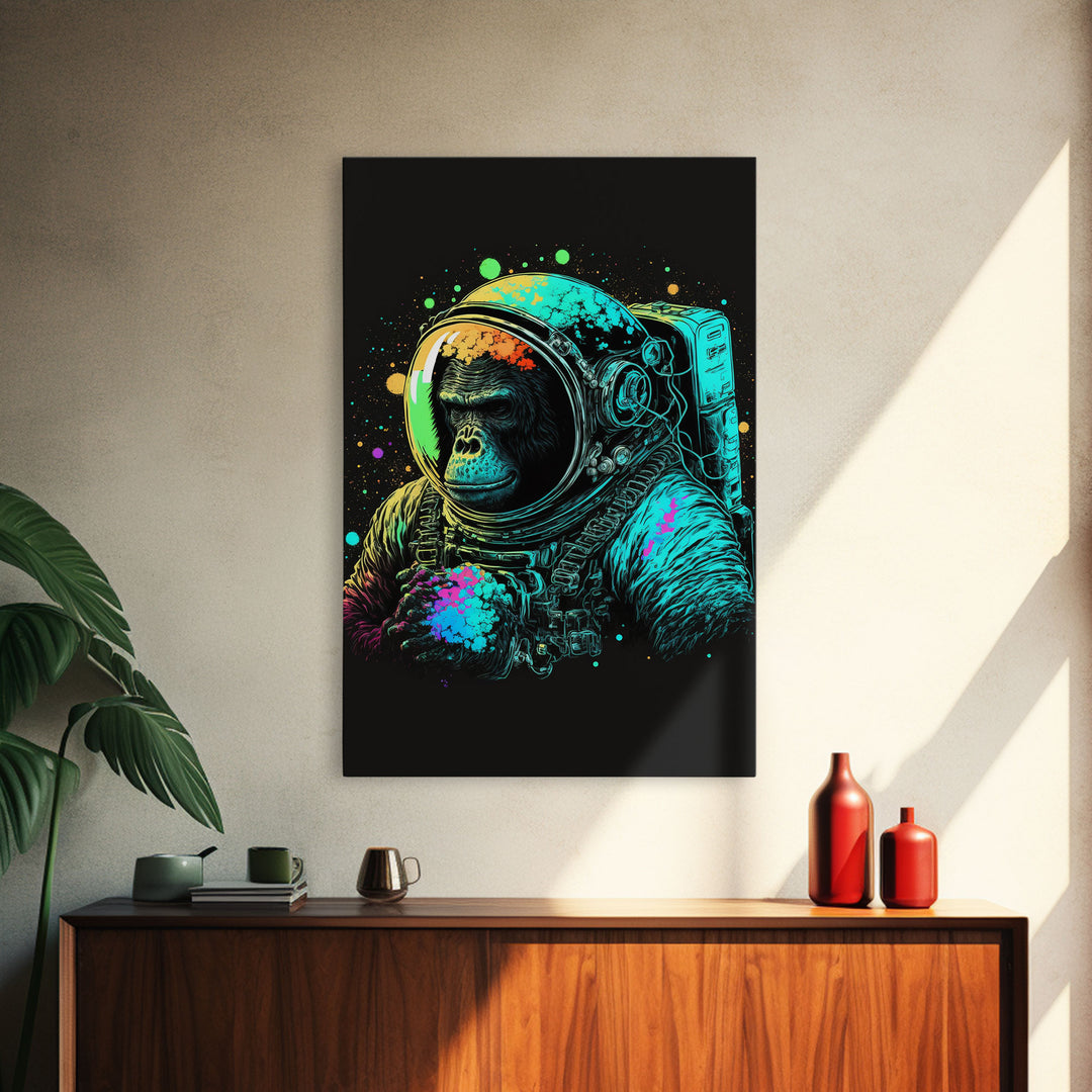 To The Moon, Space Ape Astronaut, Framed Canvas Print, GME, NFT Style Decor, Large Wall Art