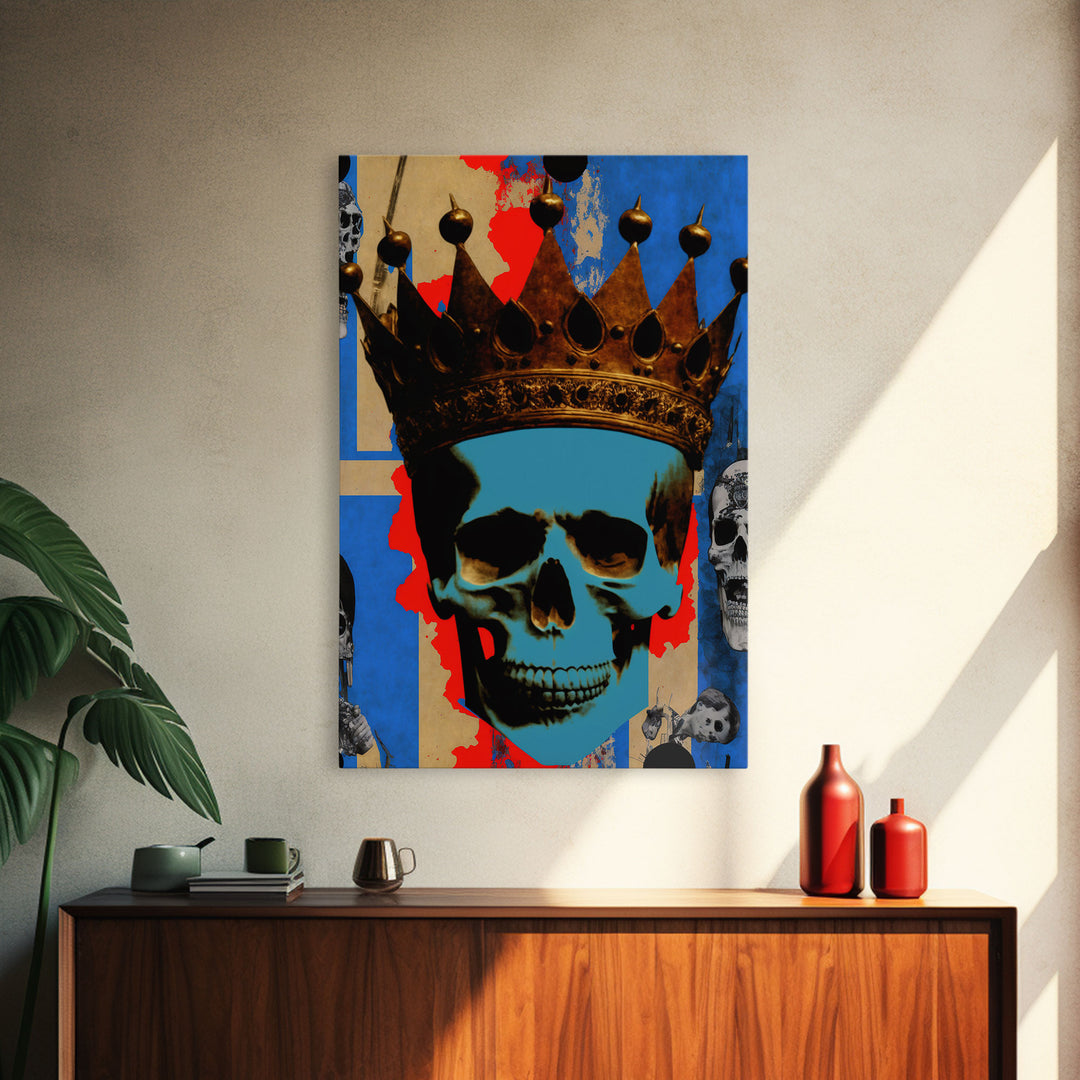 Skull With The Gold Crown, Framed Canvas Print, Unique Fantasy Undead Wall Art