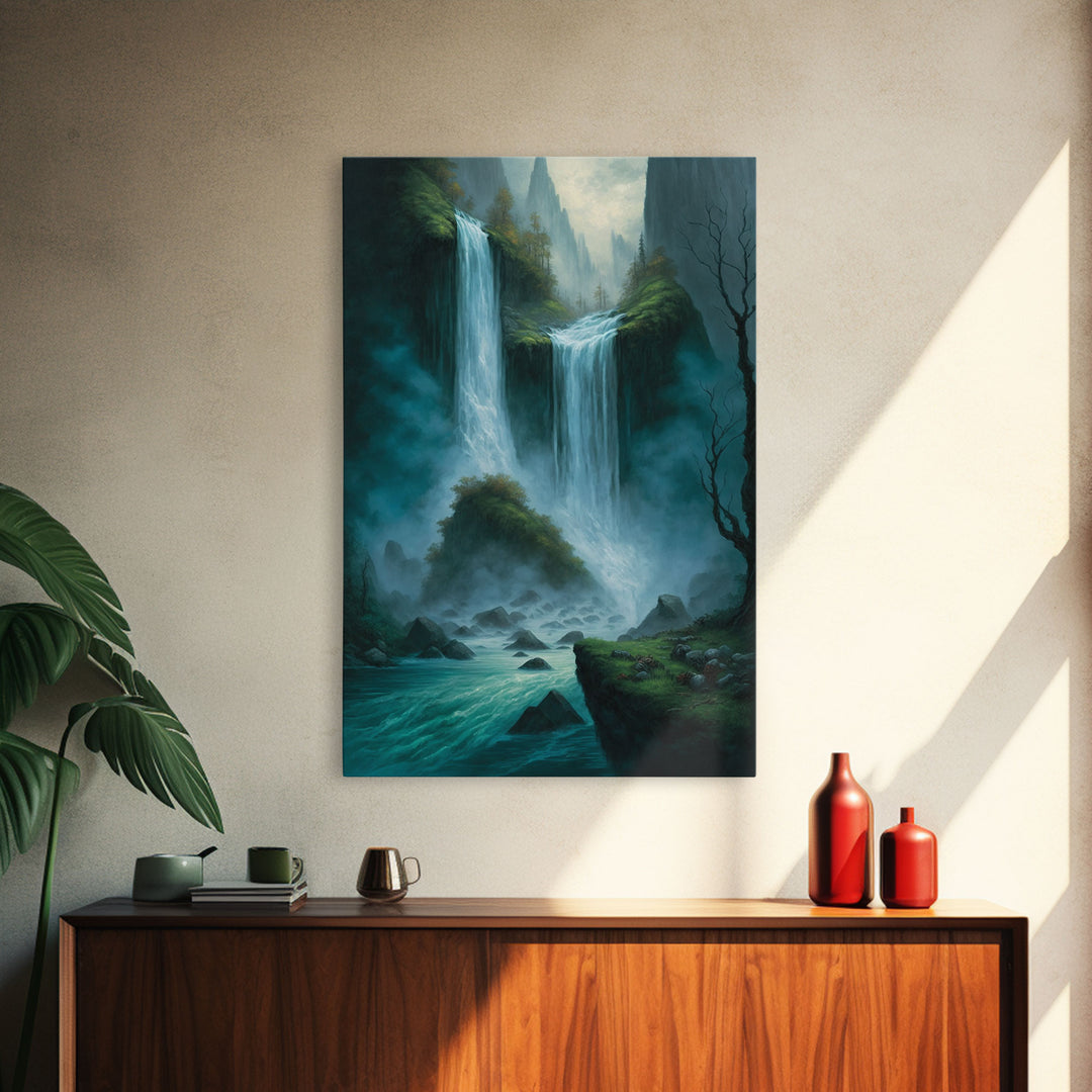 Fantasy Waterfall Oil Painting Canvas Print, Framed Canvas Art, Living Room Wall Decoration