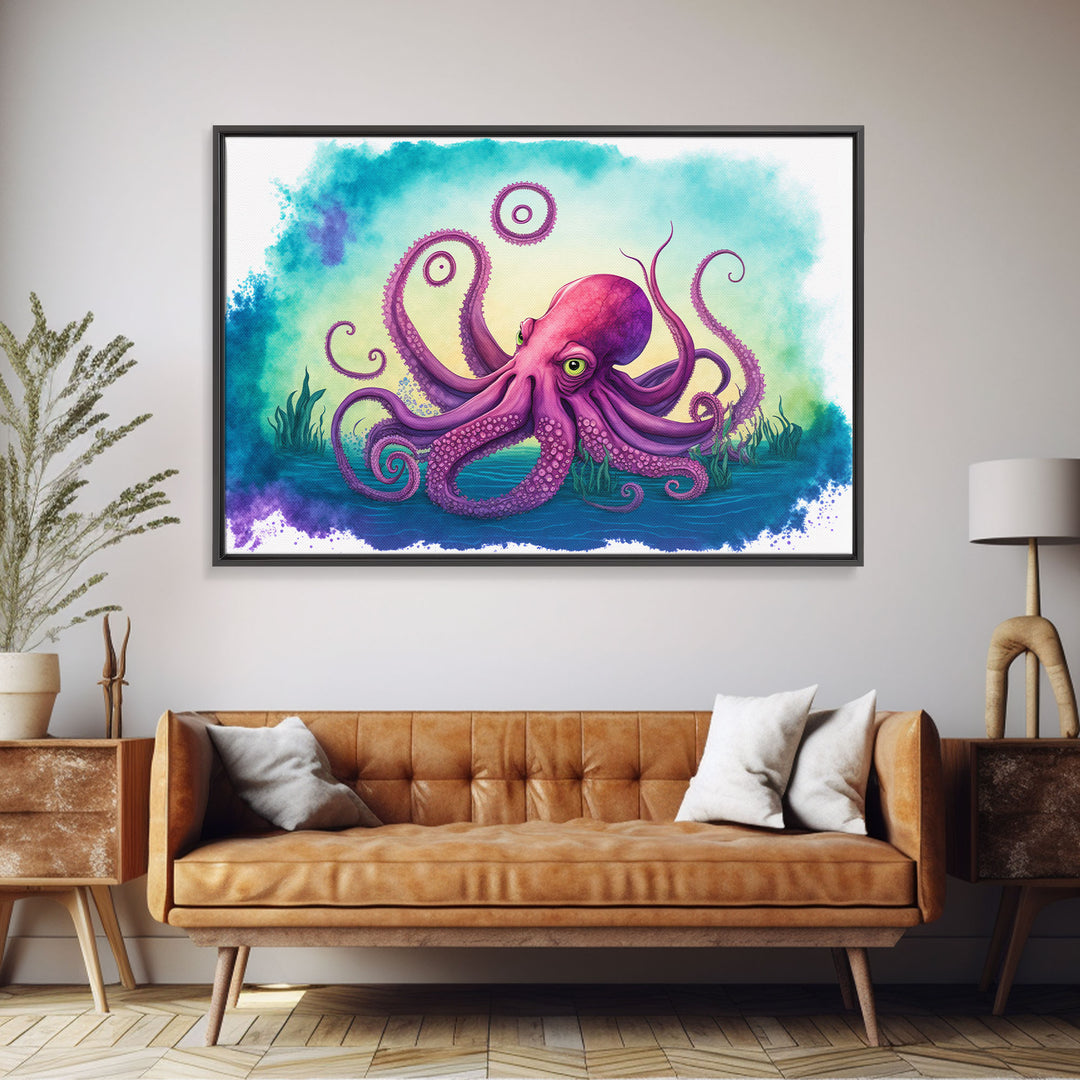 Octopus Art, Animal Prints, Framed Canvas Print, Ocean Themed Wall Art