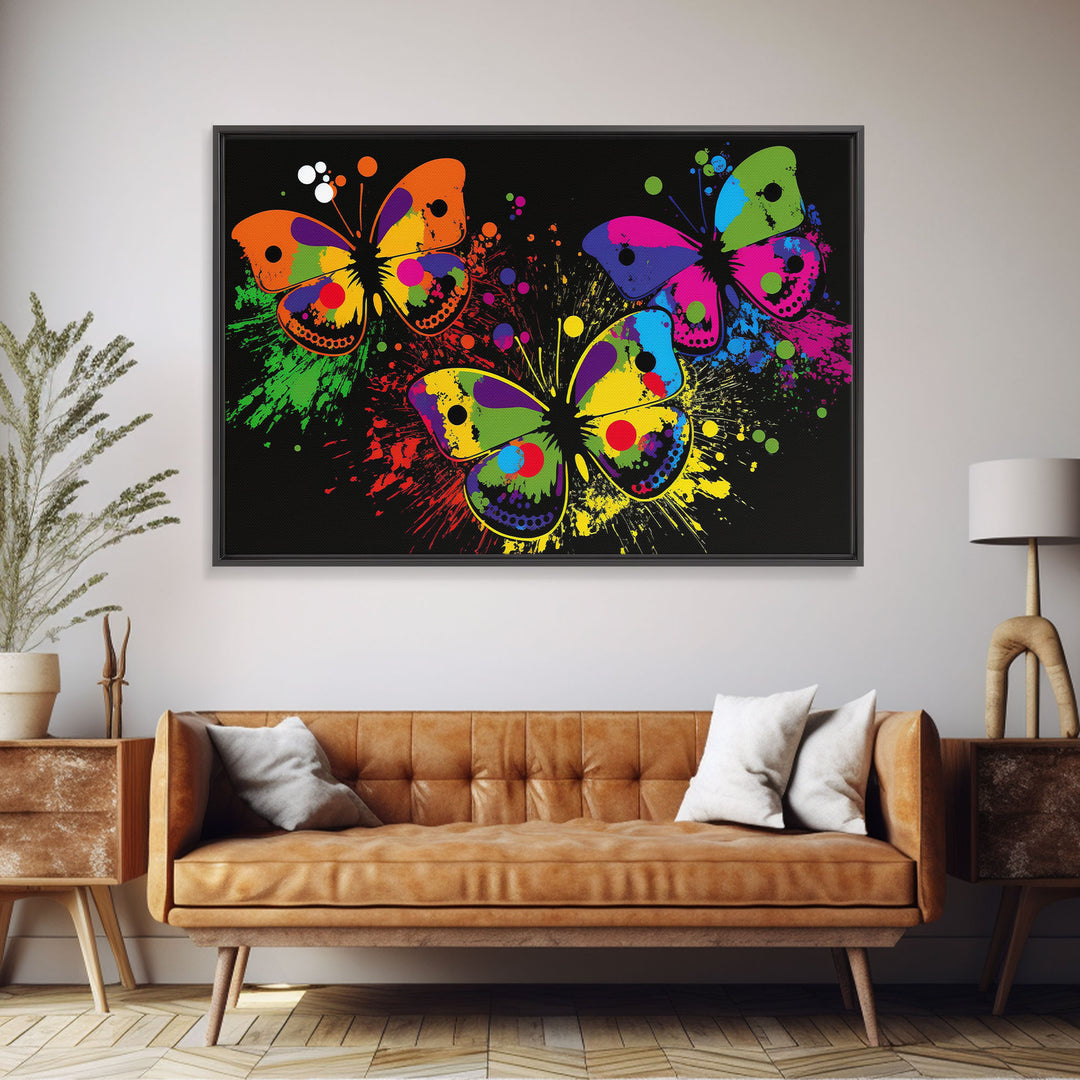 Vibrant Graffiti Butterfly Punk Art, Street Art, Framed Canvas Print, Huge Wall Art, Contemporary Alternative Art