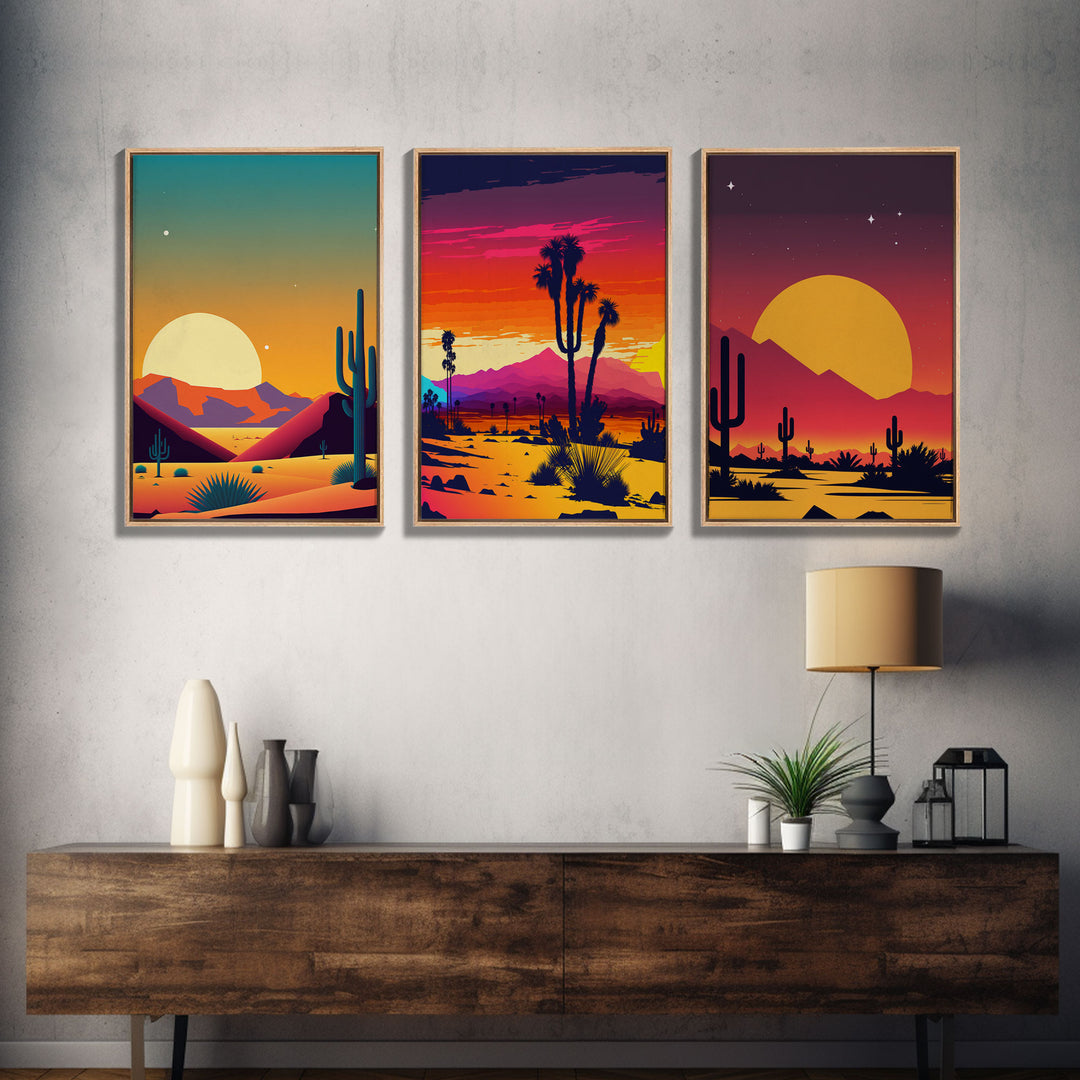 Trendy Art Desert Prints, 3 Piece Wall Art, Framed Canvas Print, Framed Art, Desert Art Prints, Triptych, Set of 3 Wall Art