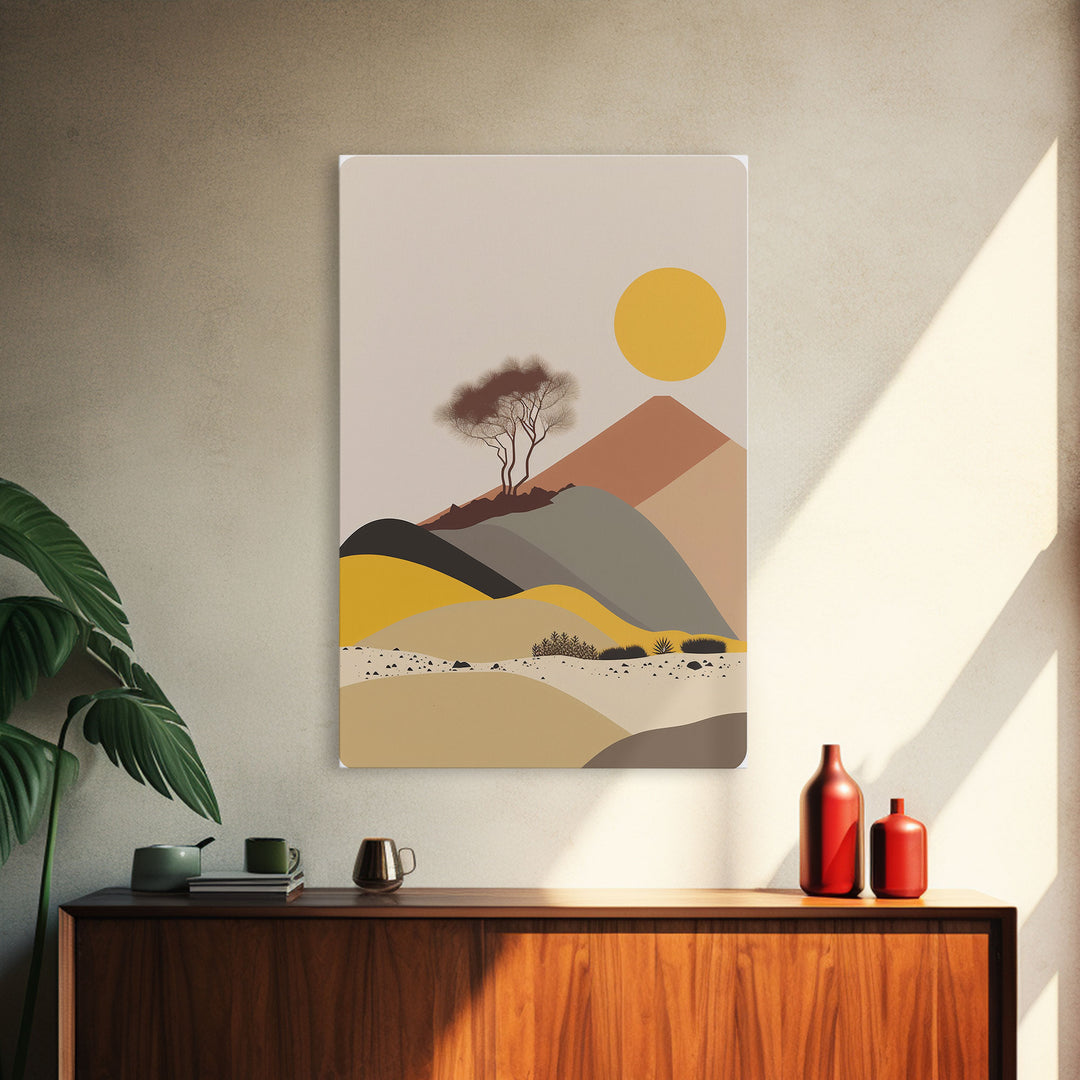 Pueblo Style Boho Desert Art, Framed Canvas Print, Minimalist Landscape Painting