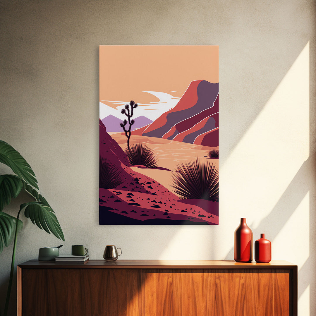 Midwestern Art, Minimalist Boho Style Desert Landscape, Framed Canvas Print