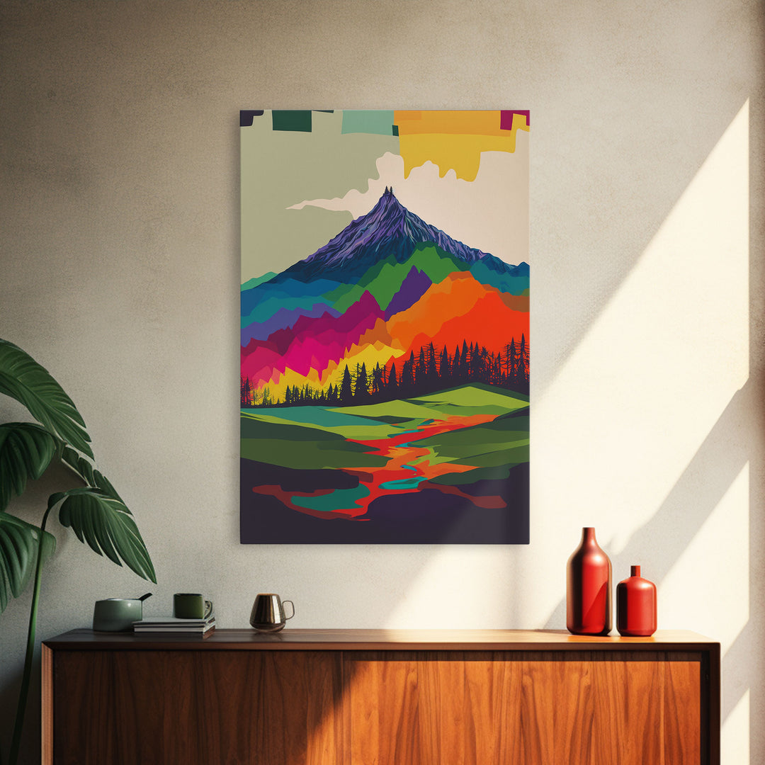 Surreal Rainbow Mountain Landscape, Framed Canvas Print