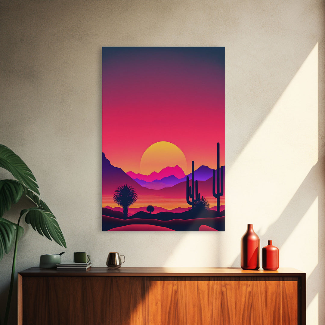 Framed Canvas Art Print - Desert Landscape at Sunset - Pop Art Style - Home Decor - Southwest Art, California Desert Decor