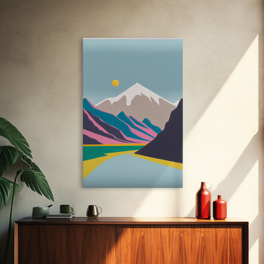 Surrealist Mountain Landscape, Abstract, Framed Canvas Print, Pink Mountains