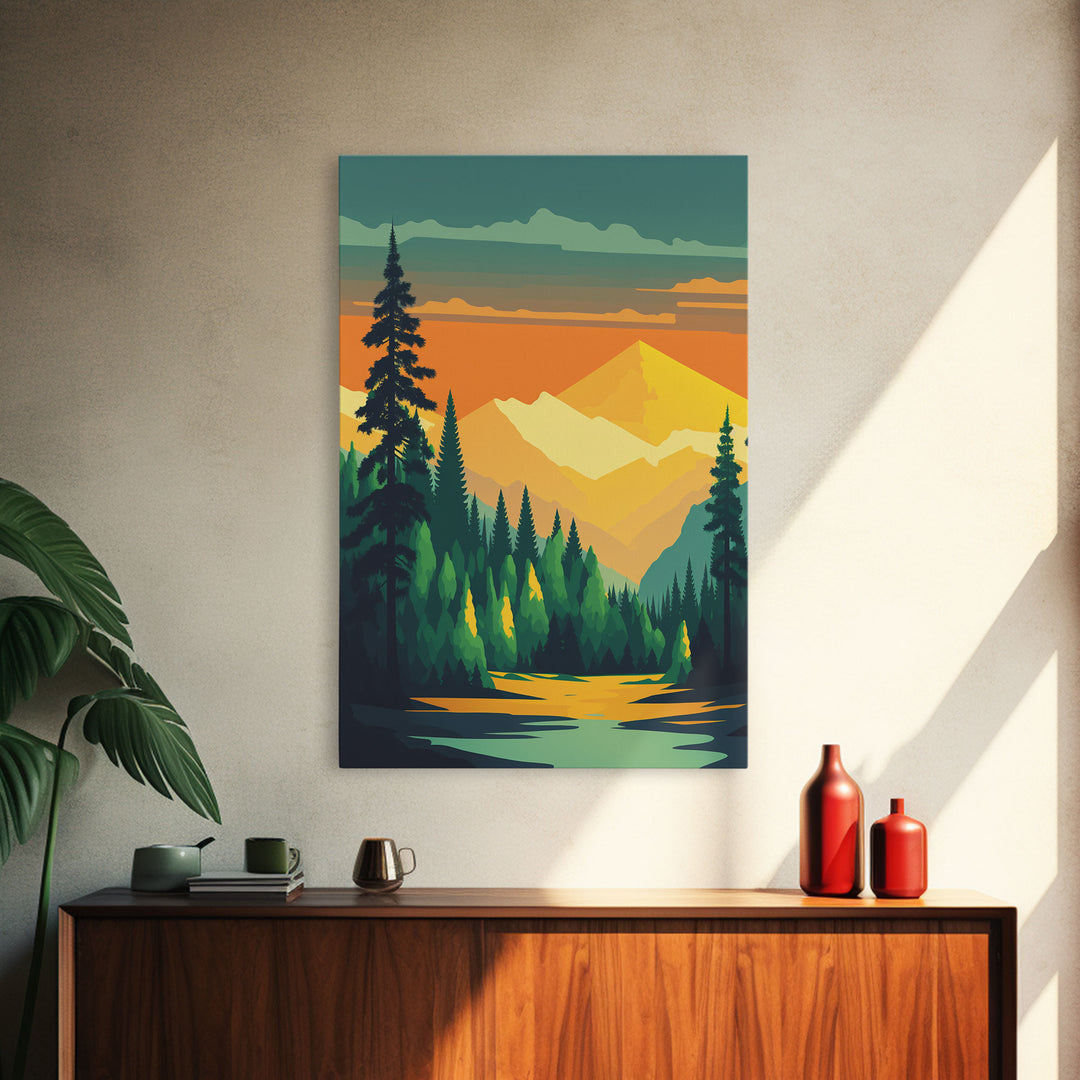 Pacific Northwest Art, Framed Canvas Prints, Washington State, Pine Tree Forest and Mt. Rainier