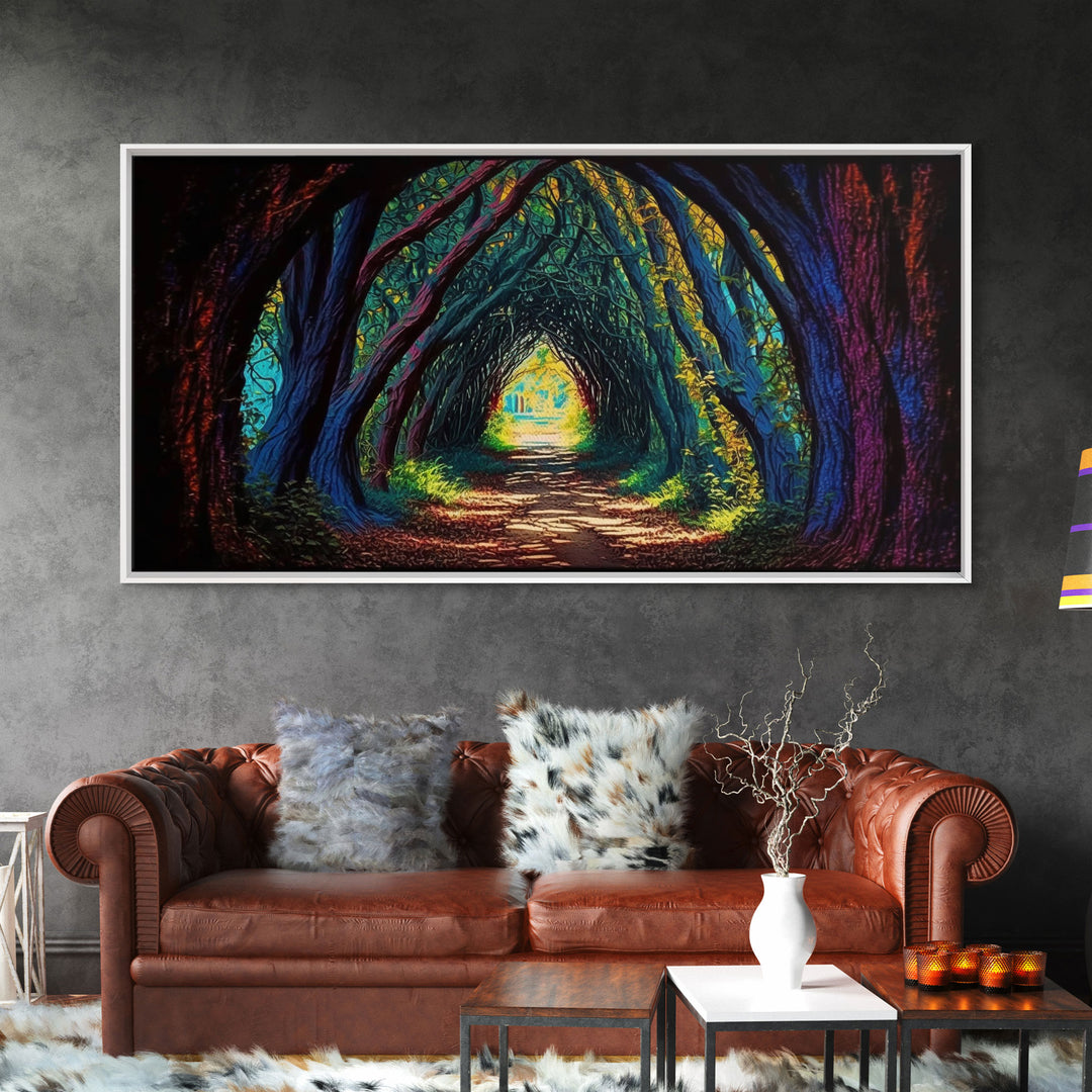 The Path through The Trees, Fantasy Art, Framed Canvas Print, RPG concept Art, Magical glowing forest