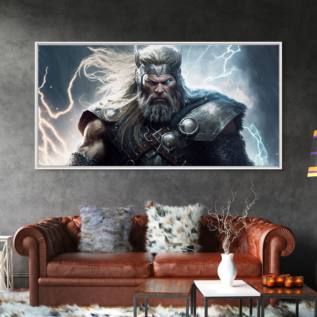 Thor Art, God of Thunder, Framed Canvas Print, Norse Mythology Art,  Fantasy Art