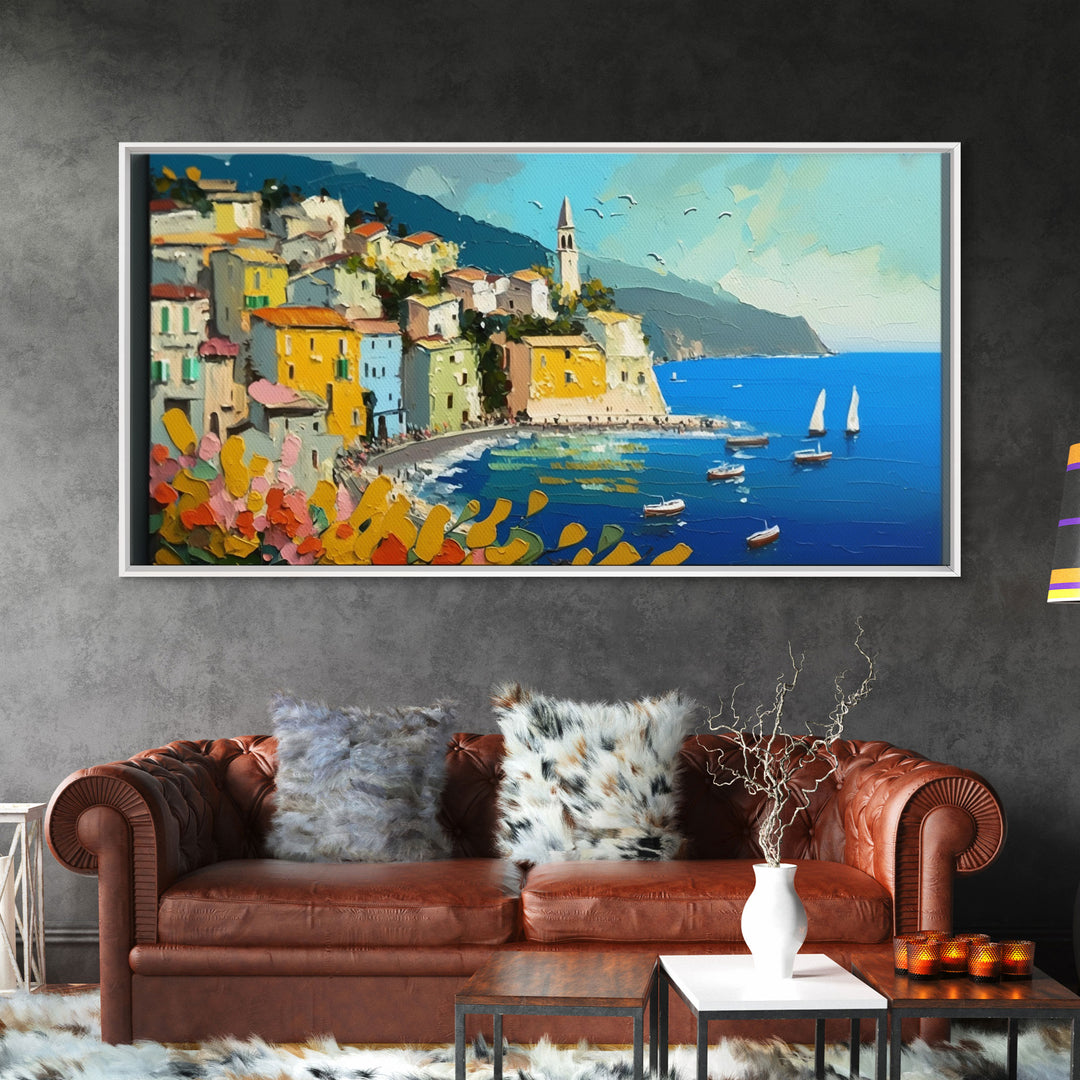 Positano Canvas Print Art, Framed Art, Amalfi Coast, Seascape Painting, Impressionist Art, Living Room Decor, Large Wall Art, Gift Ideas