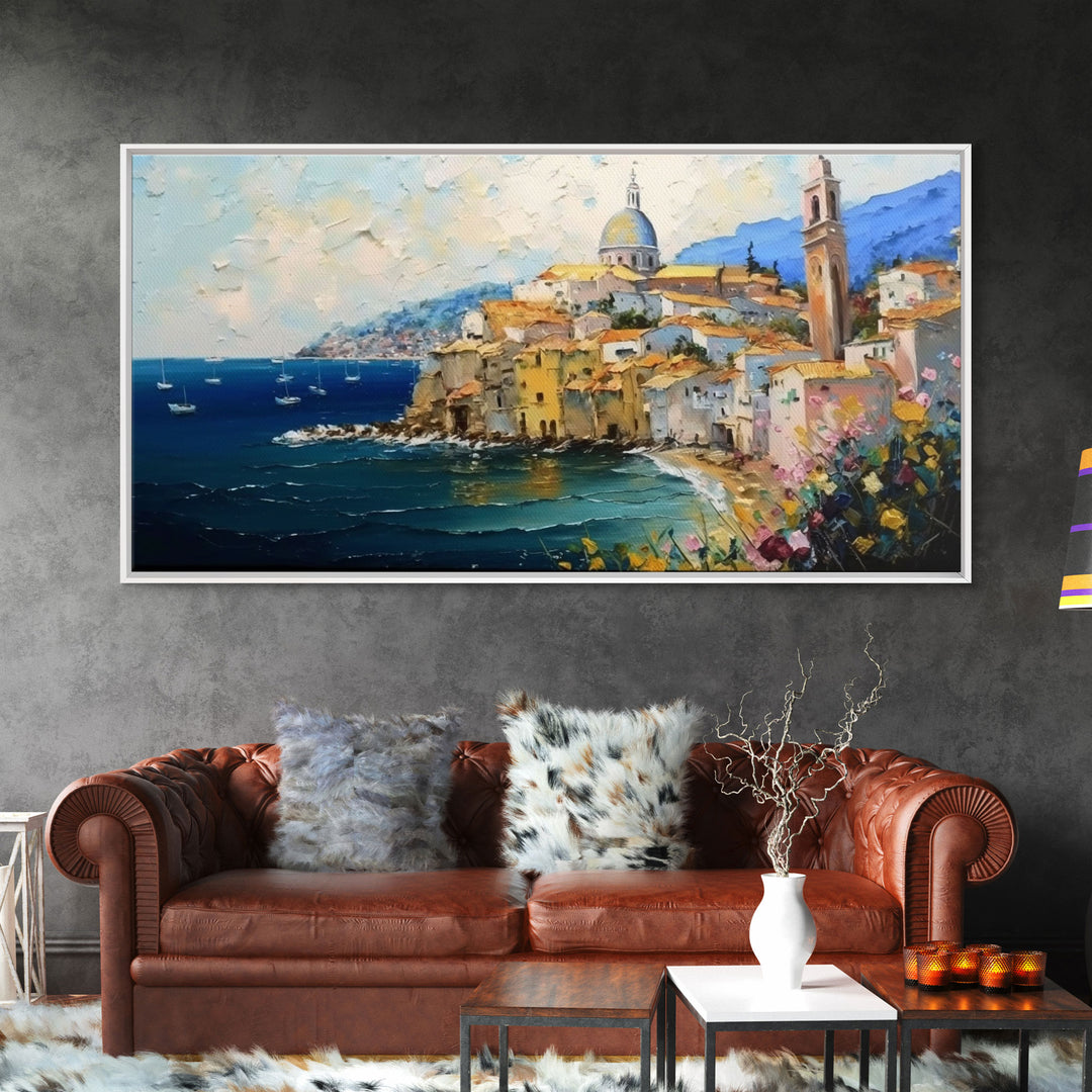 Italian Villa Art, Wall Art Prints, Amalfi Coast, Italy Art, Seascape Wall Art, Framed Canvas Print, Kitchen Wall Art, Wall Decor Art