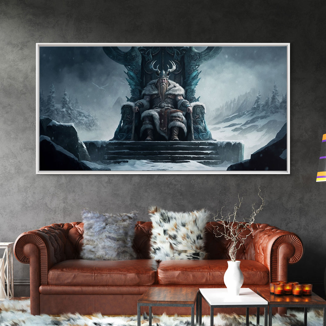 Odin Surveying The Realms on Hlidskjalf The High Seat, Norse Mythology Art, Framed Canvas Print