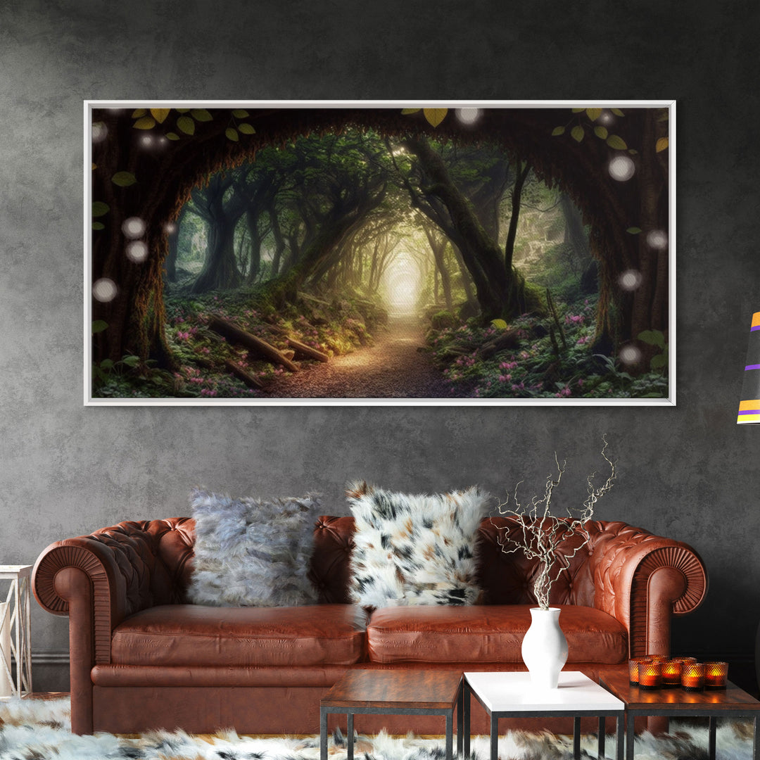 Path Through A Magical Enchanted Fairy Forest, Fantasy Art, Framed Canvas Print, Enchanted Forest Fantasy Art