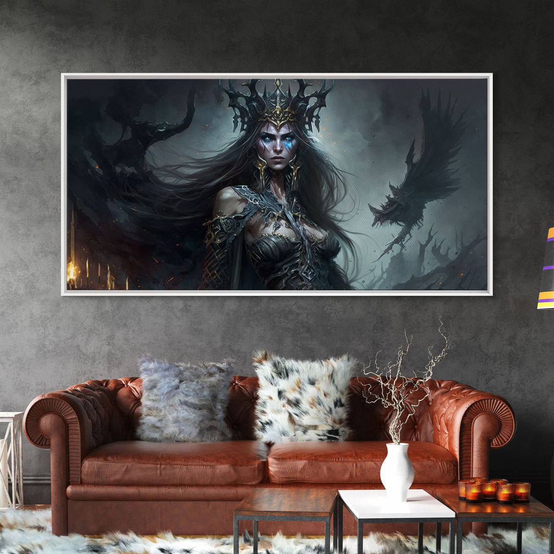 Hel, Goddess of Death, Framed Canvas Print, Norse Mythology Fantasy Art, Framed Canvas Print