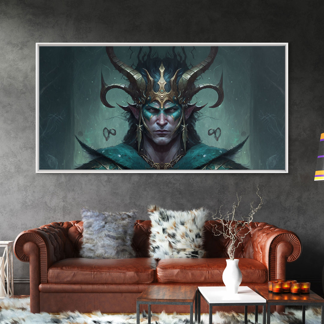 Aesthetic Loki the Trickster God, Norse Mythology, Framed Canvas Print, Extra Large Art, Fantasy Decor, Pastel Aesthetic Art