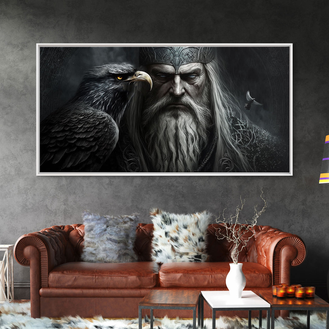 Portrait of Odin King of the Gods, Ruler of Asgard, Framed Canvas Print, Norse Mythology Pop Art, Fantasy Art