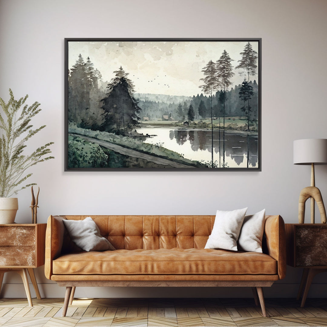 Wall Art Oil Painting Landscape Framed Canvas Print, Vintage Nature Framed Large Gallery Art, Antique Style Art Ready to Hang