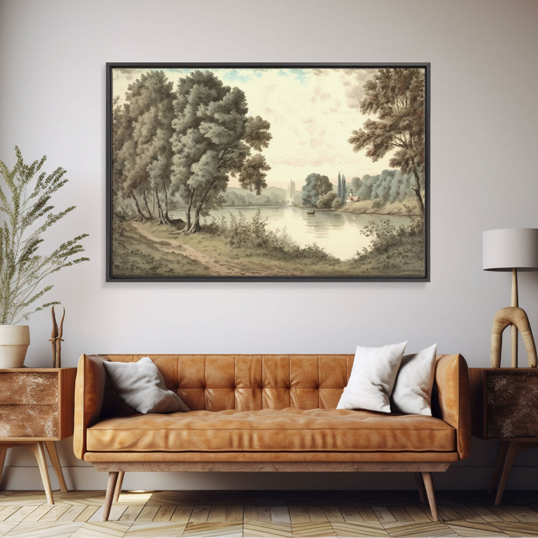 Pine Tree Wall Art Canvas Print, Oil Painting Landscape Wall Art, Vintage Nature Framed Large Gallery Art, Antique Art Ready to Hang