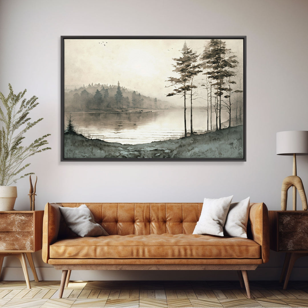 Pine Tree Wall Art, Framed Canvas Print, Oil Painting Landscape Wall Art, Vintage Nature Framed Large Gallery Art, Antique Art Ready to Hang