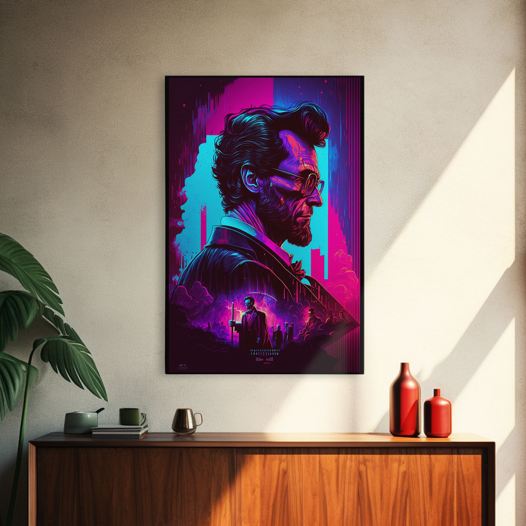 Synthwave Abraham Lincoln, Wall Art, Punk Rock Lincoln, Vampire Hunter, Goth Art, Retro Vibes Wall Art