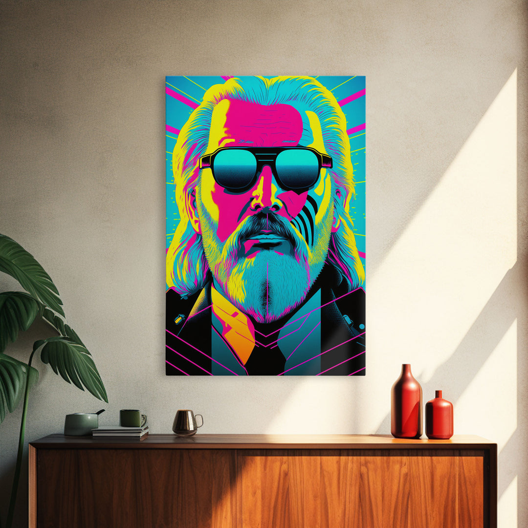 Businessman Odin Pop Art Movie Poster Art, Norse Mythology, Wall Art, Framed Canvas Print, Futuristic Portrait of Odin, WPAP Style