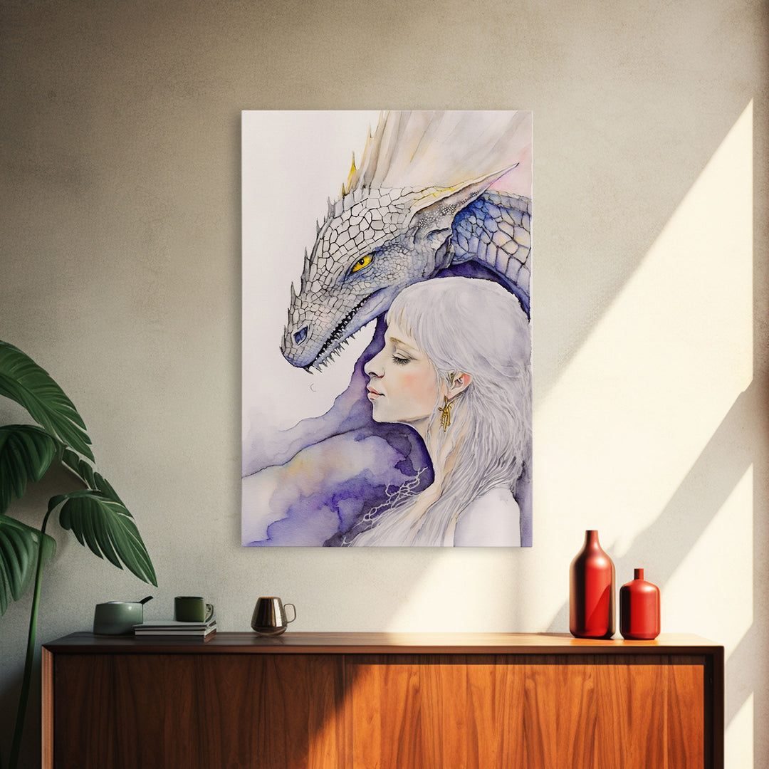 Dragon Painting Canvas Print, Dragon Art, Fantasy Art, Fantasy Painting Wall Art, Girl and Her Dragon, Dragon Girl