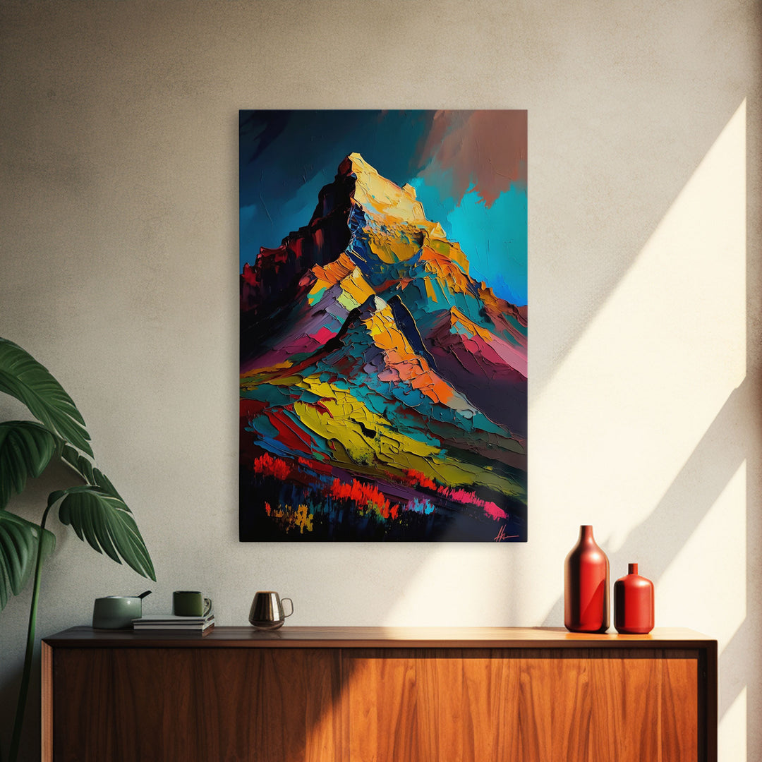 Mount Noshaq, Mountain Art, Mountain Landscape Wall Art, Framed Canvas Print, Abstract Oil Painting Print, Mountains of Pakistan