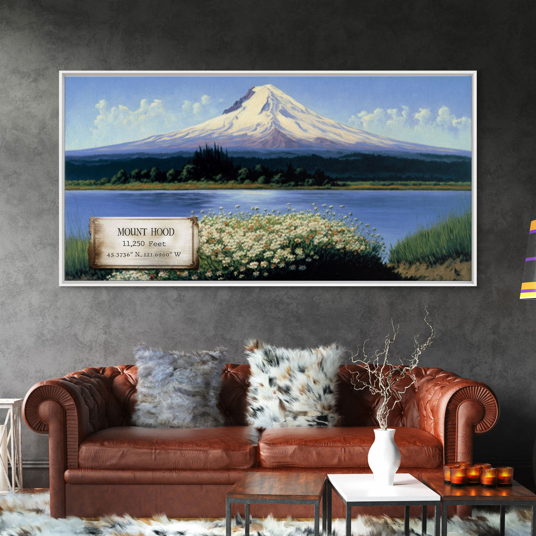 Mount Hood, Oregon Mountains, Travel Poster Wall Art, Framed Canvas Print, American Mountains, Mountain Landscape Painting