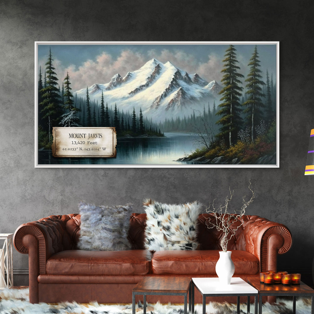 Mount Jarvis, Mountains of Alaska, Travel Poster Wall Art, Framed Canvas Print, American Mountains, Mountain Landscape Painting