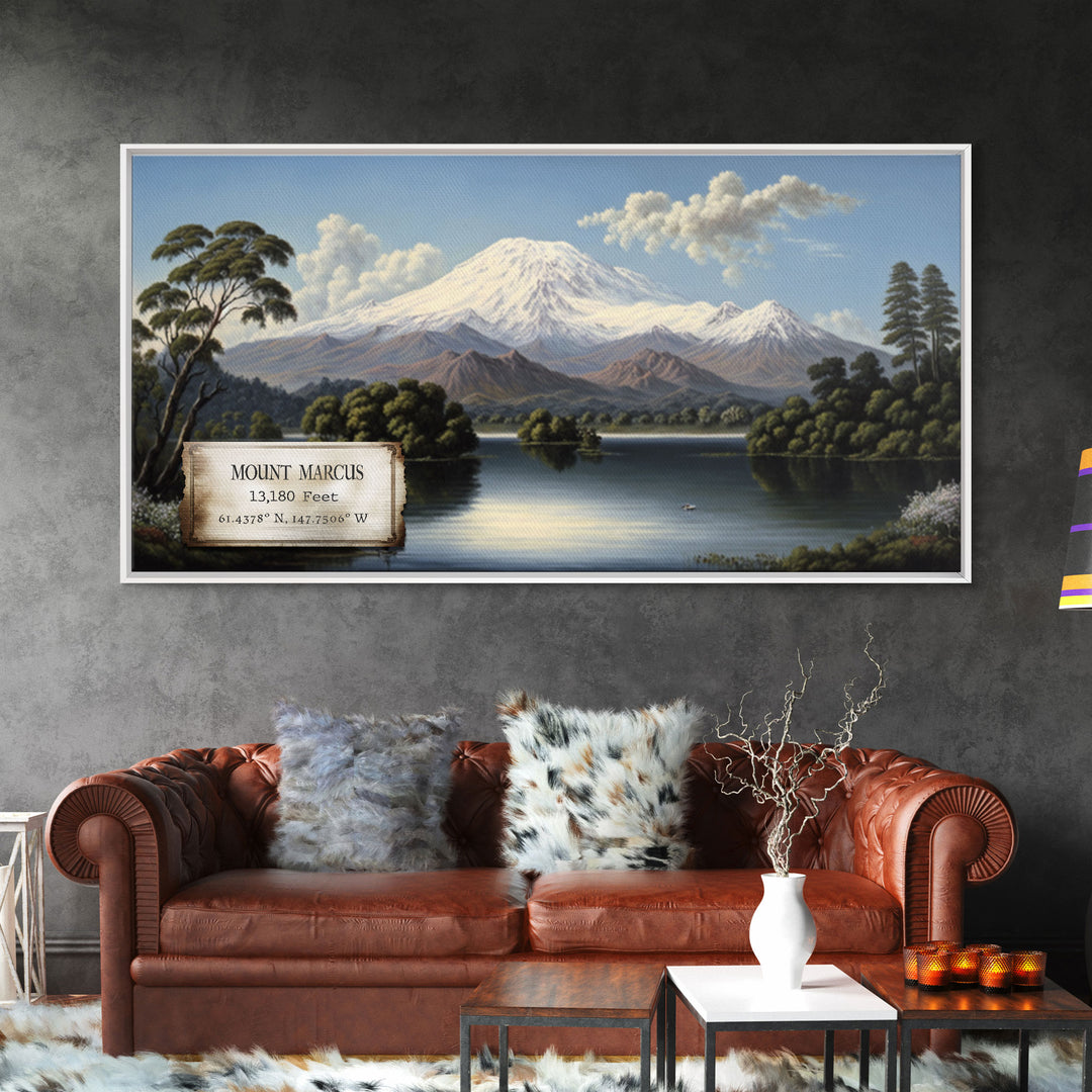 Mount Marcus Baker, Mountains of Alaska, Travel Poster Wall Art, Framed Canvas Print, American Mountains, Mountain Landscape Painting