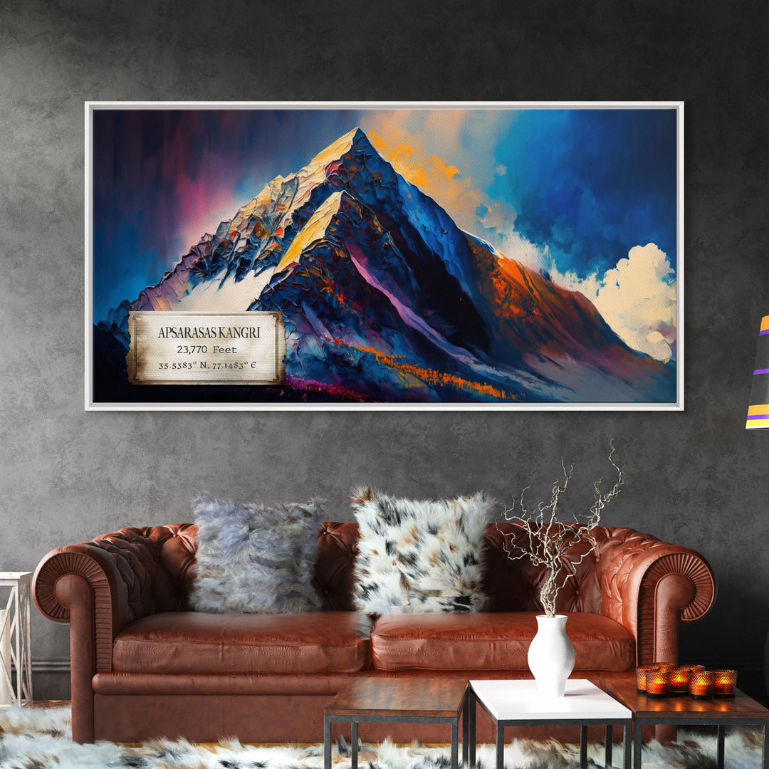 Apsarasas Kangri, Wall Art, Original Mountain Painting Print, Travel Poster, Mountain Landscape Wall Decor, Abstract Mountain Art