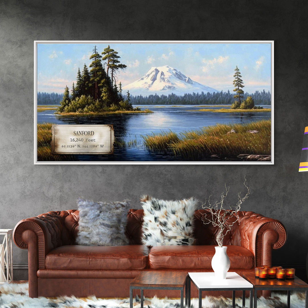 Mount Sanford, Mountains of Alaska, Travel Poster Wall Art, Framed Canvas Print, American Mountains, Mountain Landscape Painting