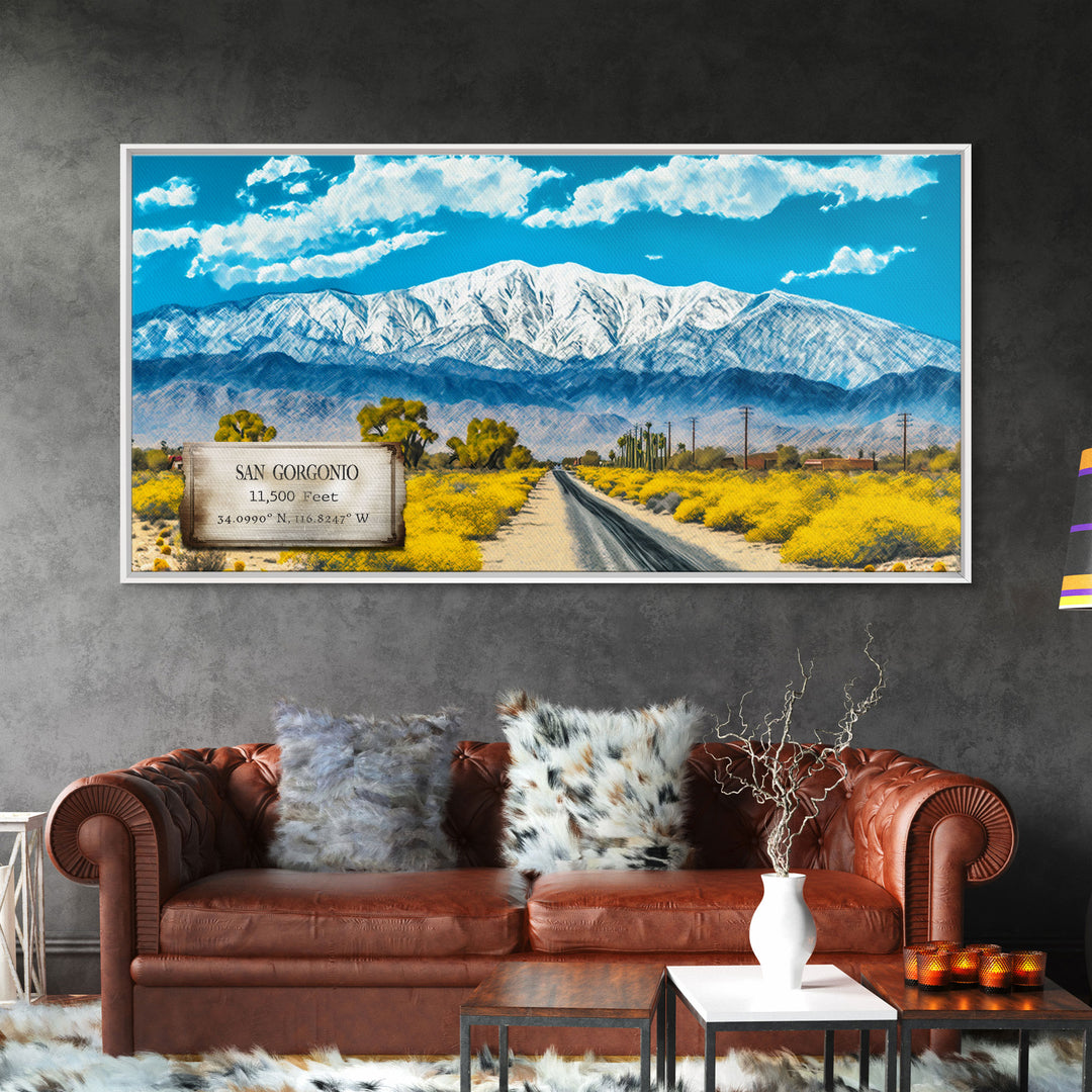 San Gorgonio Mountain, Travel Poster Wall Art, Framed Canvas Print, American Mountains, Mountain Landscape Painting, Mountains of California