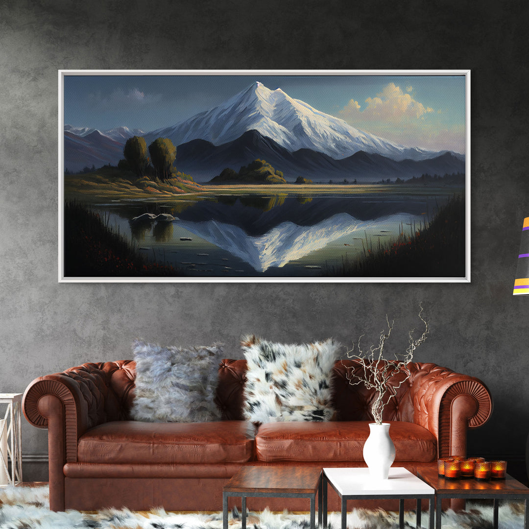 Mount Rainier, Framed Canvas Print, Mountain Landscape Painting Print, Wall Decor, Living Room Art