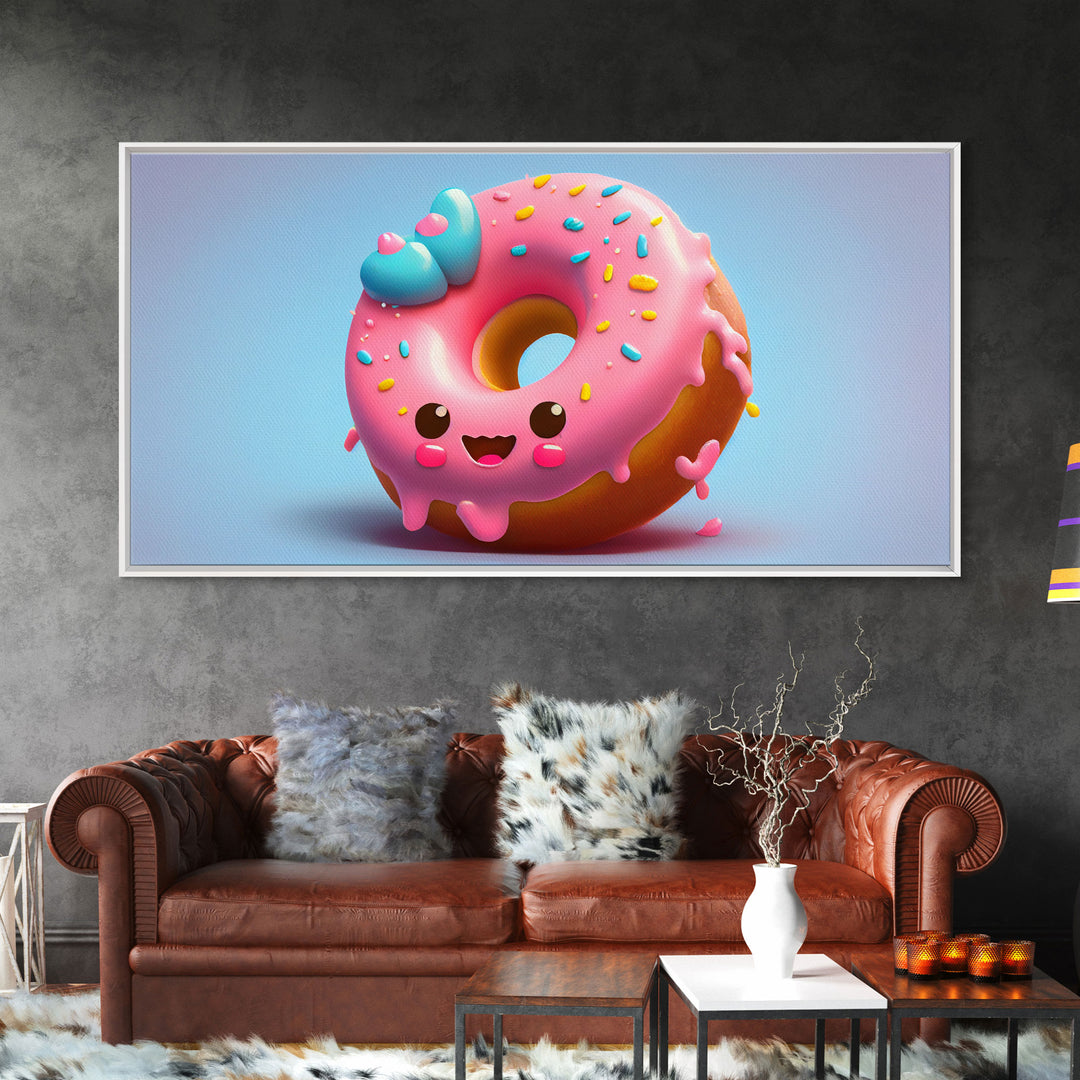 Kawaii Donut Art, Framed Canvas Print, Cute Kawaii Art, Anime Style Wall Art