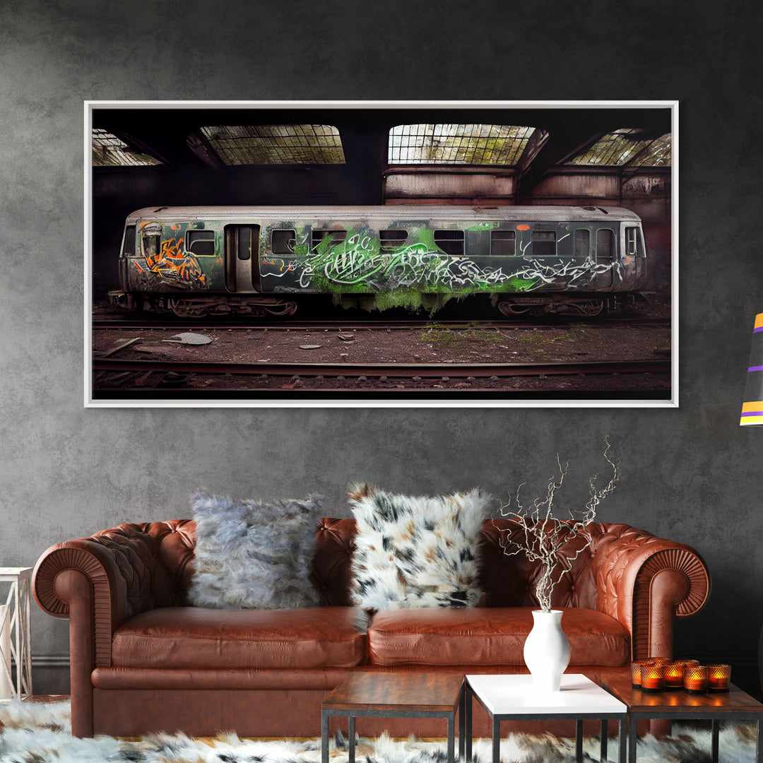 Urban Decay - Graffiti Train Car - Cool Wall Art -Framed Canvas Print - Unique Wall Decor - Framed Art - Subway Car With Graffiti