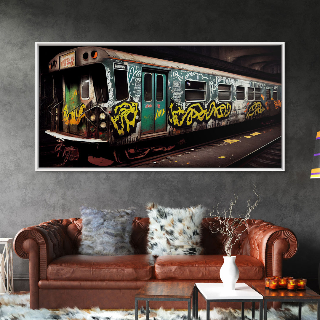 Graffiti Subway Car - Cool Wall Art -Framed Canvas Print - Unique Wall Decor - Framed Art - Train Car With Graffiti