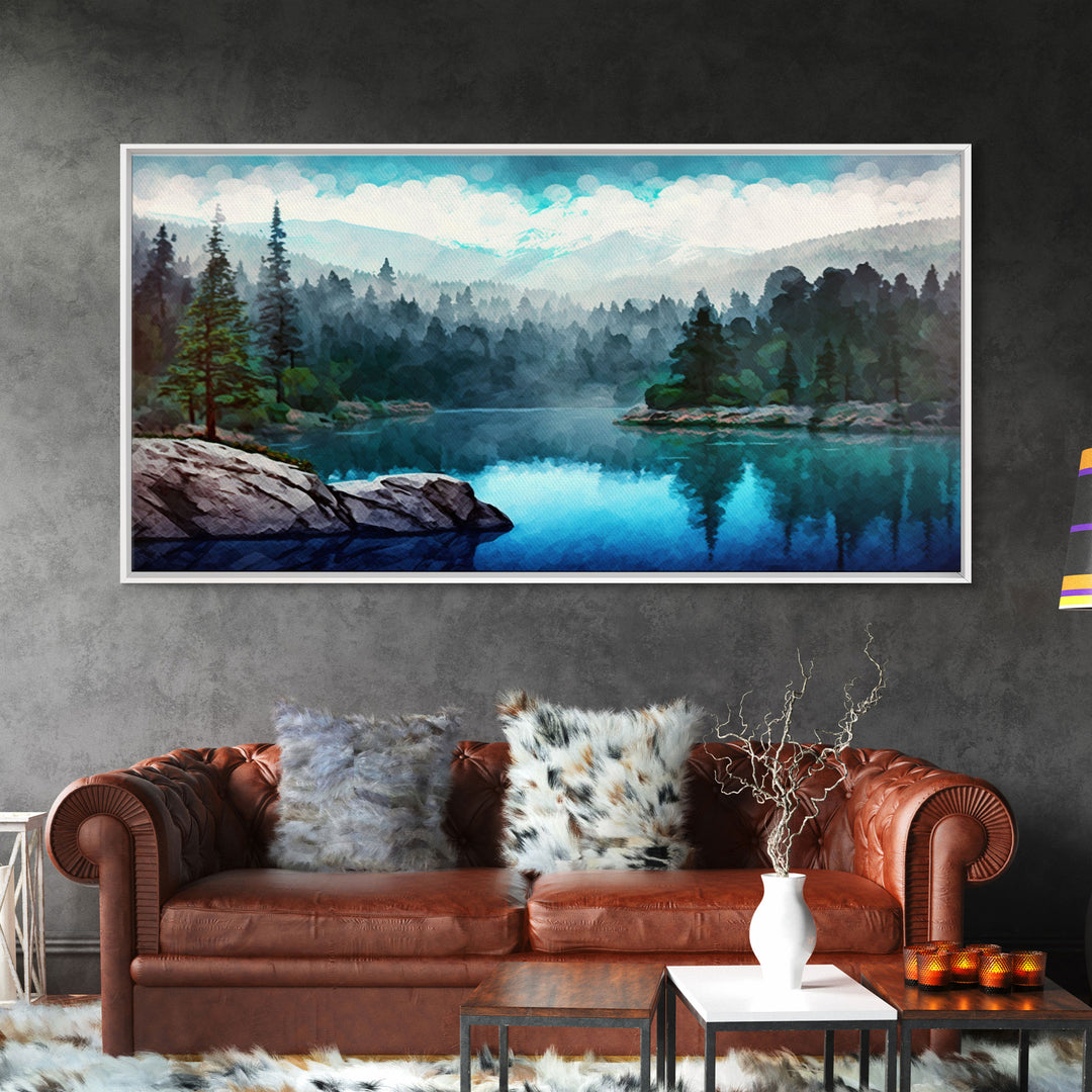 Blue Lake Art | Framed Canvas Print | Blue Lake Painting | Oregon Lake House Decor | Guest Room Landscape Painting | Trillium Lake Painting