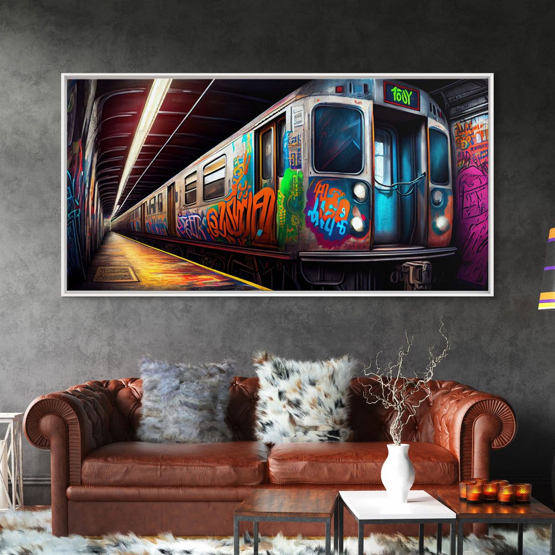 Urban Decay Wall Art - Graffiti Covered Subway Train - 1970s NYC Art - Framed Canvas Print - Original Art - Dystopian Urban Decay