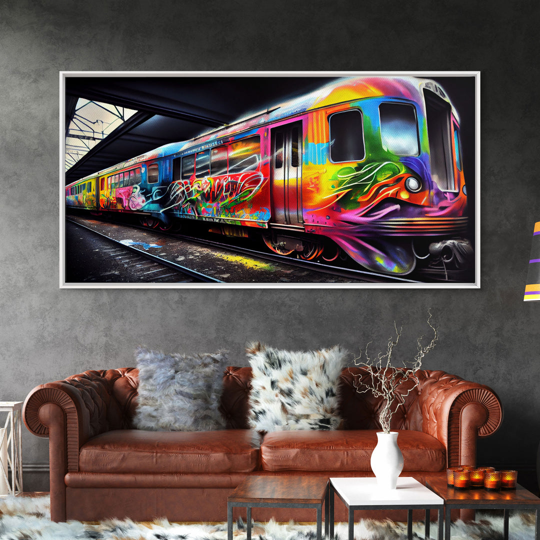 Subway car graffiti art, wall decor, train box car, ready to hang canvas print wall art, rainbow train wall art